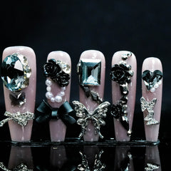 Luxurious Black Gold Radiance Handmade Nails