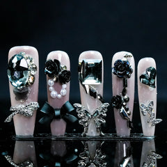 Luxurious Black Gold Radiance Handmade Nails