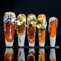 Amber - Crystal Opulence Press - On Nails: Discover Trendy High - End Luxury Fake Nails with Exquisite Amber - Crystal Design for Supreme Opulence