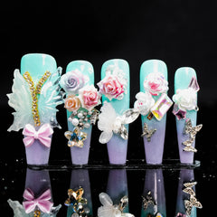 Fantasy Floral - Butterfly Gradient Press On Nails Luxury Nail Art