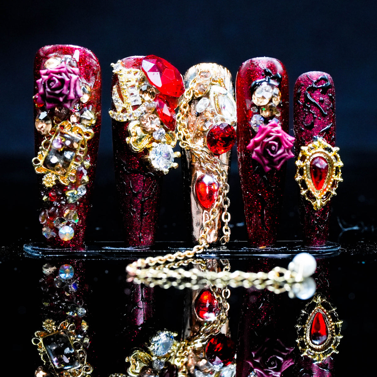 Ruby Rose Rockstar Press - On Nails: Unleash Your Inner Rockstar with Gorgeous Ruby - Embellished Nail Art