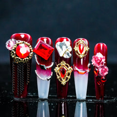 Red Velvet Fantasy Couture Press - On Nails: Achieve Luxurious and Dreamy Nail Fashion with High - End Design