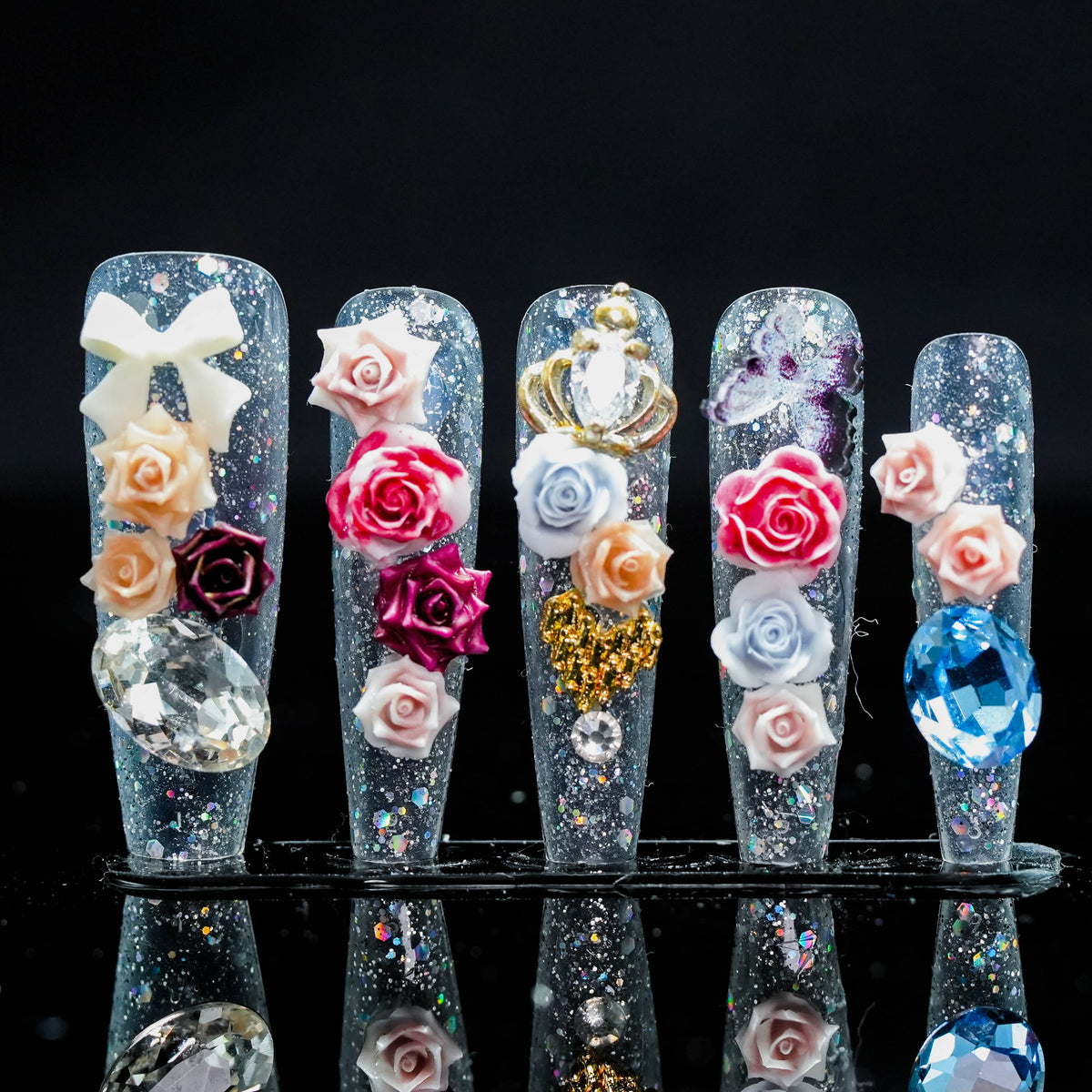 Dreamy Crystal Garden Press - On Nails: Get Trendy Enchanting & Sparkling Fake Nails for Parties