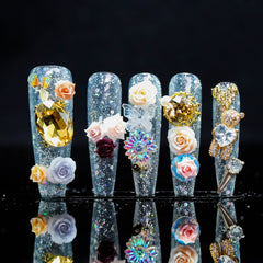 Dreamy Crystal Garden Press - On Nails: Get Trendy Enchanting & Sparkling Fake Nails for Parties